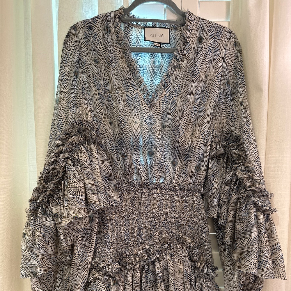 Alexis Blue Pattern long sleeve mini dress